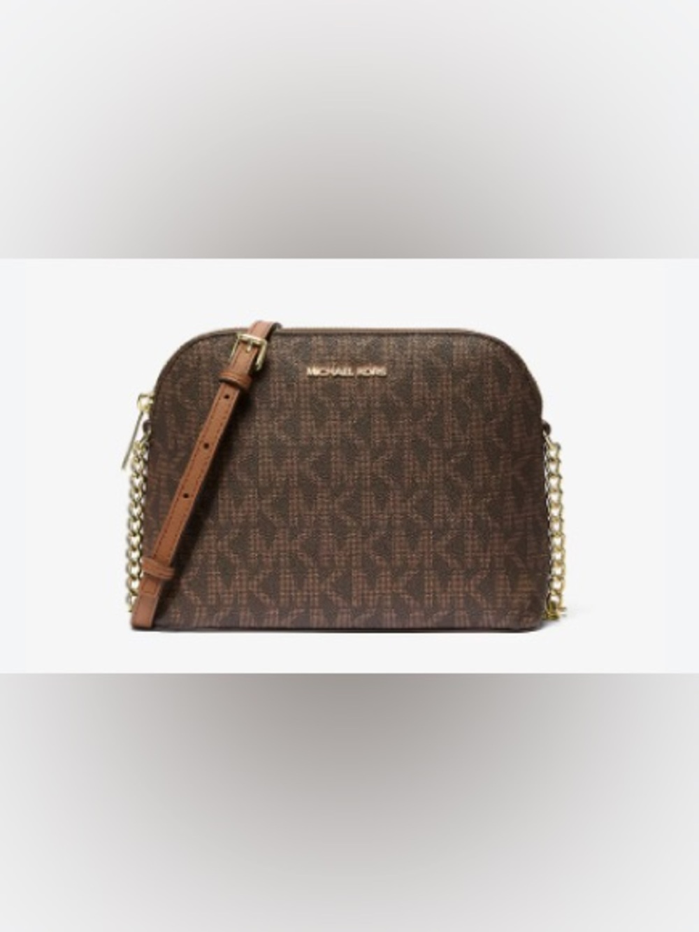 NWT Michael Michael Kors Cindy Signature Logo Dome Crossbody Bag Brown